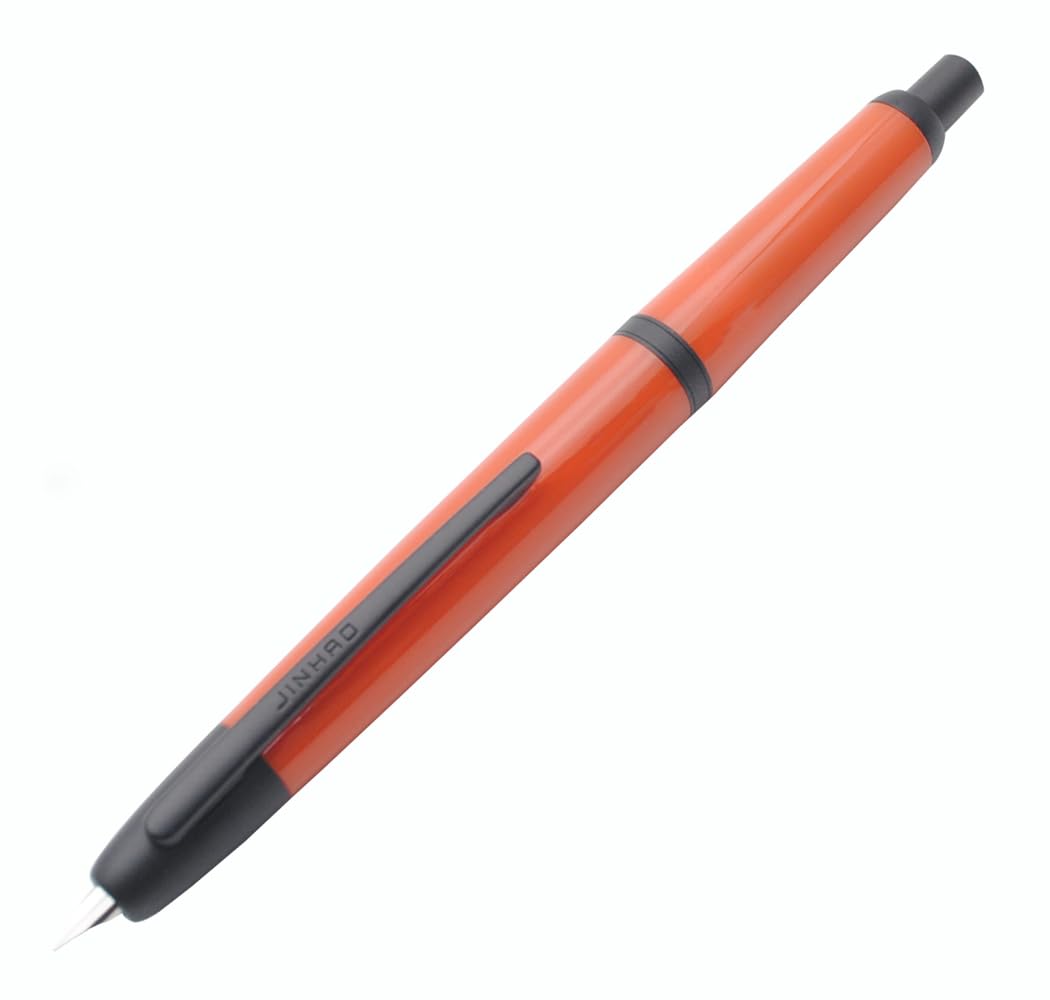 JINHAO 20 Retractable Press Fountain Pen Resin Pen with Ink Converter (Orange Red with Black Clip, 0.38mm Nib)