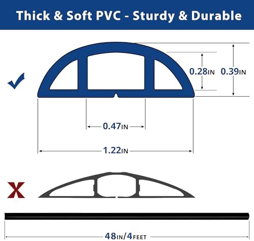 Floor Cord Cover 4ft, Cord Hider Floor Black, Cable Management Prevent Cable Trips, Cables Cover Wire Covers for Electric Power Extension Cords, Wire Protector Cords Cavity W0.47in x H0.28in — view 6
