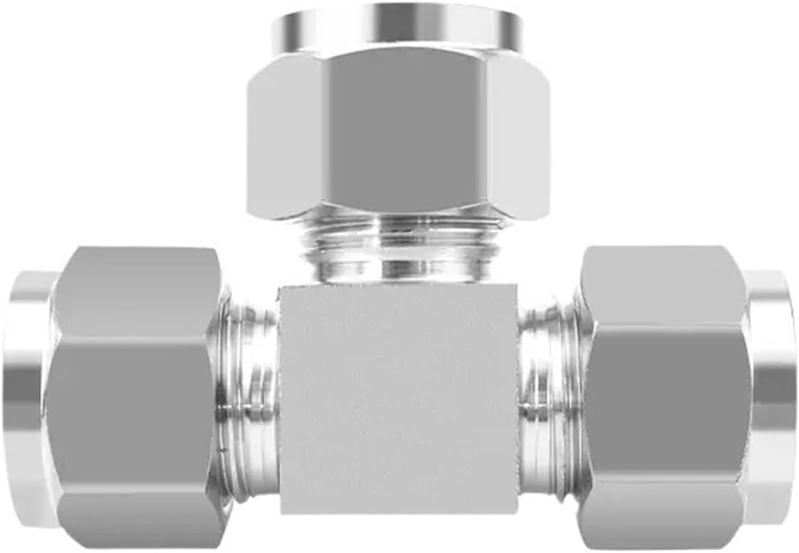 3 4 6 8 10 12 mm 1/8 1/4 3/8 1/2 Pipe OD Tee 3 Way Double Ferrule Tube Fittings T-Type SS304/316L Stainless Steel Pipe Connector(SS304,3mm)