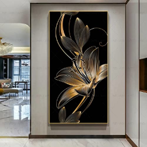Feuille d'or affiches abstrait d'art chic pour salon de luxe 50x100cm