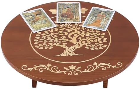 Mesa de altar redonda con luna y árbol de la vida