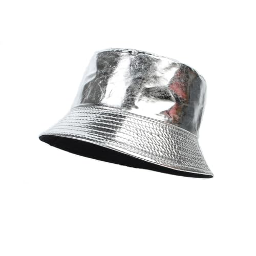Image of Unisex Metallic Bucket Hat Waterproof Holographic Bucket Hat Fishing Hat Trendy Hip Pop Sun Cap
