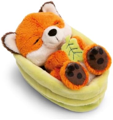 NICI Kuscheltier Fuchs mit Blatt 12cm schlafend im Körbchen - 63121 | Weiches Stofftier aus Plüsch zum Liebhaben, Knuddeln & Spielen, tolles Plüschtier Geschenk für Kinder & Erwach