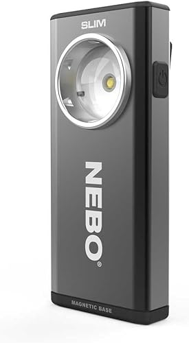 NEBO Luz de trabajo delgada, luz de bolsillo brillante recargable por USB con clip, gancho y base magnética para iluminación manos libres portátil