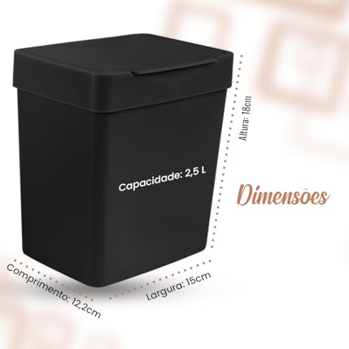 LIXEIRA DE PIA 2,5L QUALITY COLOR - PUPILAR (PRETA)