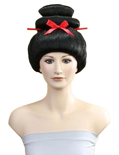 Wigs2you.com���f�B�[�X �t���E�B�b�O �a�����甯 ���c�q�X�^�C�� �ԃ��{���t�� �ϔM�t�@�C�o�[ �y�� �R�X�v���E�n���E�B���E�����E����p - ���C���b�N(H-116K-BLAC)