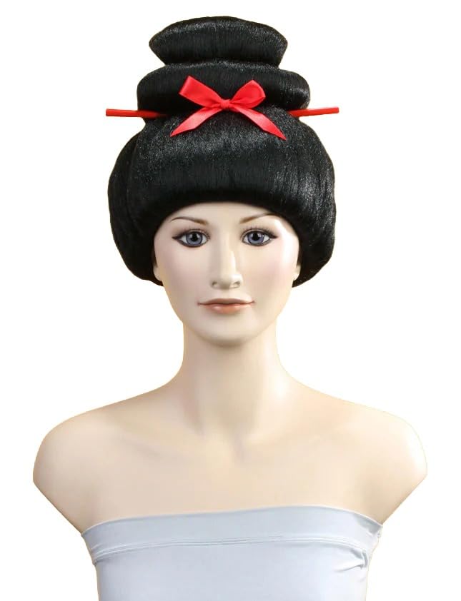 Wigs2you.comレディース フルウィッグ 和風かつら髪 お団子スタイル 赤リボン付き 耐熱ファイバー 軽量 コスプレ・ハロウィン・演劇・舞台用 - ライラック(H-116-BLAC)