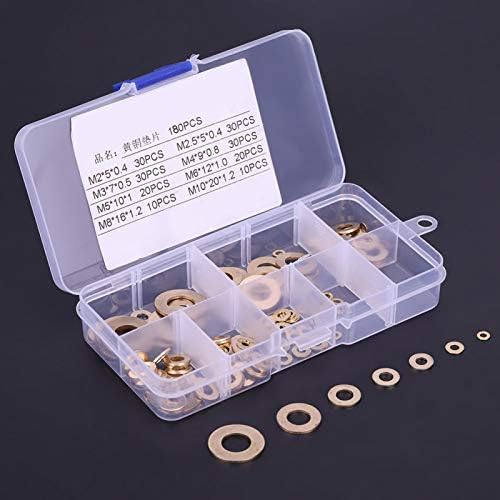 Brass 180Pcs Brass Flat Washer Assortment Set with Box M2/M2.5/M3/M4/M5/M6/M8/M10