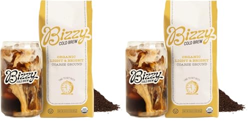 Bizzy Organic Cold Brew Coffee | Light & Bright Blend | Coarse Ground Coffee | Light Roast | Micro Sifted | Specialty Grade | 100% Arabica | 1 LB (Pack of 2)