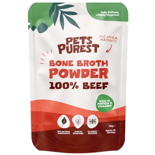 Pets Purest Bone Broth for Dogs & Cats, 250g Beef Bone Broth Powder for Dogs & Cats. Supports Joints, Digestion, Immunity & Healthy Skin and Coat