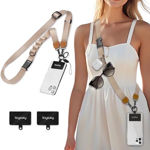 Icycay Phone Lanyard Crossbody Champagne Gold Cell Phone Strap for Around The Neck Adjustable Anti Theft Cute Lanyard for ID Holder Keys Accessories Travel Essential