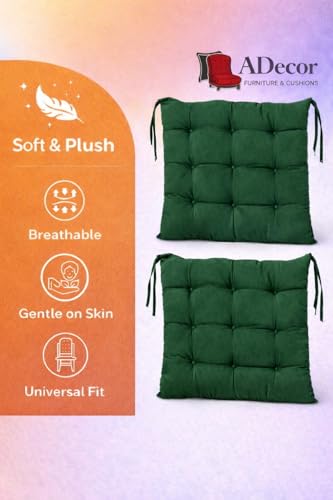 Image of A Decor Soft Cotton Chair Cushion Pad 40x40x4 cm| Comfortable Pad for Dining, Office & Study Chairs Pack of 1| (Dark Green)