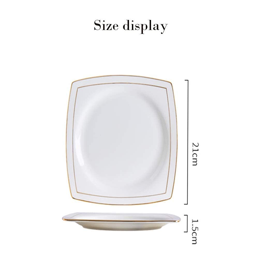 Zestaw Obiadowy Biały Ze Złotymi Wykończeniami, Ceramiczne Talerze Obiadowe, Zestaw Naczyń 8 Cali - Nowoczesna Rustykalna Zastawa Stołowa - Porcelanowe Naczynia Kuchenne, Nadające Się Do Mikrofalówki
