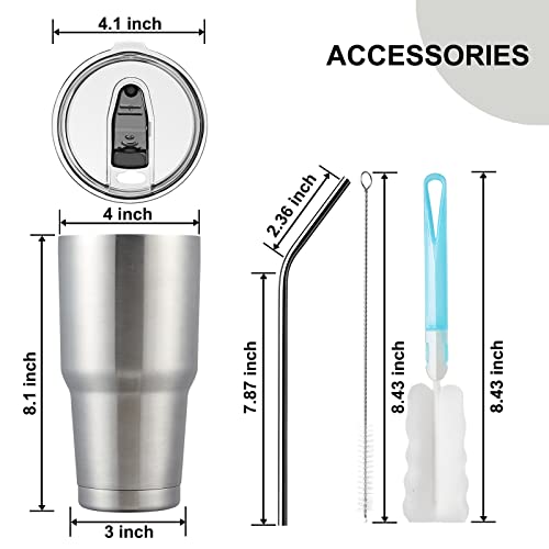 Comooo 30 Oz Stainless Steel Tumbler Bulk With Lid And Straw Insulated Tumbler Coffee Cup Durable Double Wall Vacuum Travel Coffee Mug Thermal For Hot And Cold Drinks (Silver, 8 Pack) #TOP2