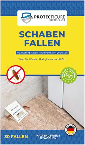 Hochwertige Schabenfalle - 30 Schaben-Klebefallen mit Köder zur Befallsermittlung - ungiftig & geruchlos zur Bekämpfung Aller Kakerlaken - 12 Wochen Wirksamkeit pro Falle