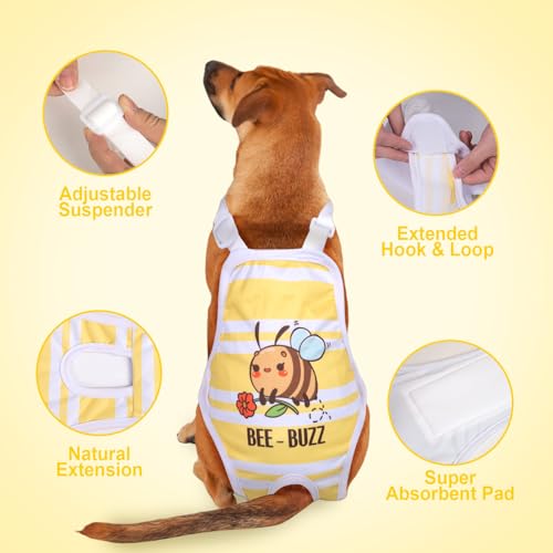 Image of Jollywoods 3 Pack Washable Female Dog Diaper Onesie Sanitary Pantie with Adjustable Suspender, Reusable Fixed Diapers, Super Absorbent Leakproof for Small Medium Large Dog in Heat Cycle XS /S