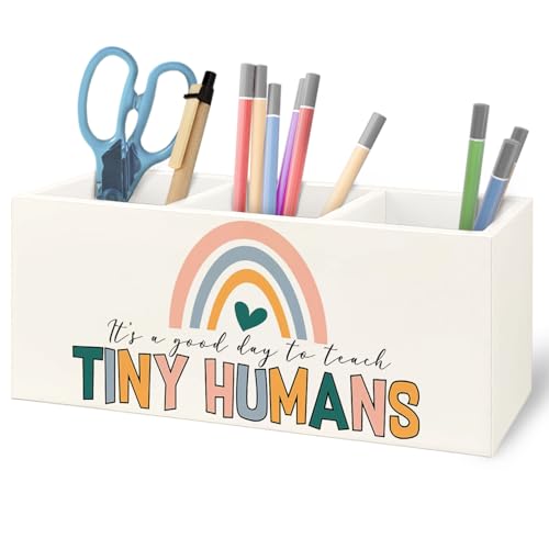 Image of Teacher Appreciation Gifts, Boho Rainbow Teacher Wooden Pen Pencil Holder for Office Desk, Back to School Supplies Gifts for Teachers, It's a Good Day to Teach Tiny Humans