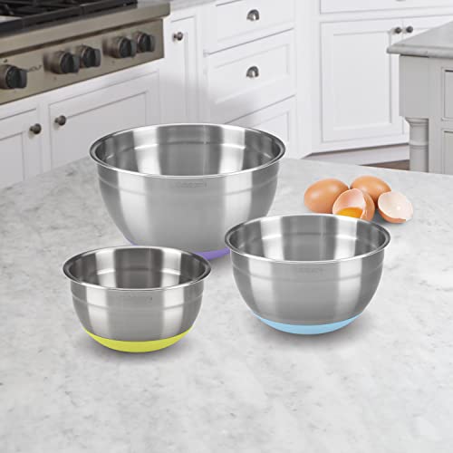 Image of Cuisinart 3-Piece Stainless Steel Mixing Bowls with Nonslip Base, 1.5qt, 3qt & 5qt (Pack of 4)