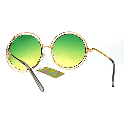 JuicyOrange Womens Oversized Sunglasses Rose Gold Metal Wire Round Frame Ombre Color Lens3
