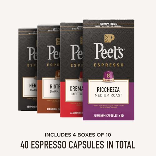 Image of Peet's Coffee, Dark and Medium Roast Espresso Capsules Variety Pack, Compatible with Nespresso Original Machine, 100% Arabica Coffee - Intensity 8-11, 40 Count (4 Boxes of 10 Espresso Capsules)