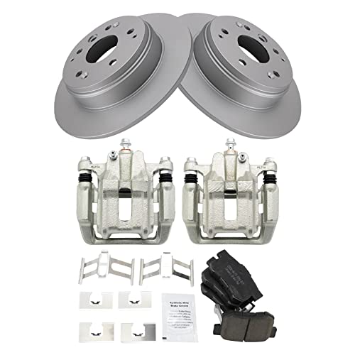 Image of TRQ Rear Brake Pad and Rotor Set Ceramic Solid Rotors Calipers | For 2007-2008 Acura TL 2003-2011 Honda Element