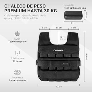 MSPORTS Gilet pesi di alta qualità, regolabile da 5 kg – 30 kg Weighted Vest | Gilet da corsa da uomo e donna | Gilet da allenamento fitness allenamento della forza (30 kg, nero)