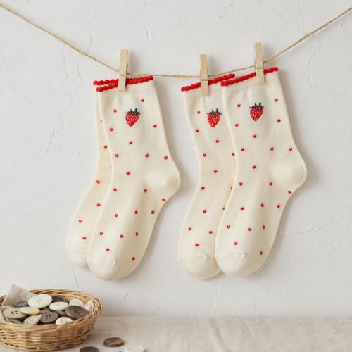 Image of Women's Cute Crew Socks, Casual Athletic Cotton Bowknot Cherry Calf Novelty Socks for Women