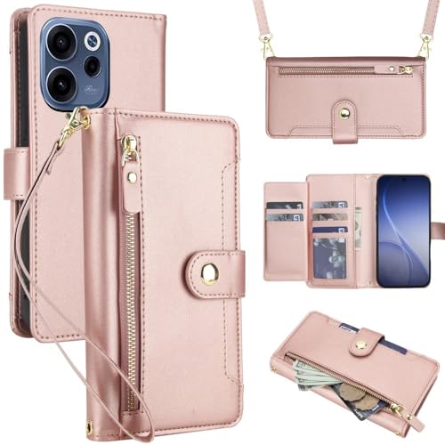 Housse cuir Oppo A17 4G or rose portefeuille haut de gamme à rabat