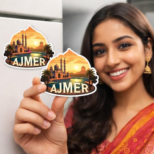 Image of Naxon Ajmer City Theme Souvenir Wooden Fridge Magnet | Rajasthan Spiritual Landmark Design 3x3 Inch Refrigerator Magnet for Kitchen & Home Decor | Travel Gift from Ajmer | Pack of 1