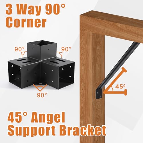 AXWHYS 4 Pcs 4"x4" 3 Way Right Pergola Brackets(Actual Fit 3.6"x3.6") by AXWHYS - Used condition - Image 3