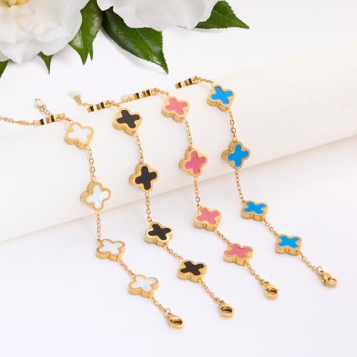 Gold Plated Jewelry Bracelet for Women Van Cleef Non Tarnish Bracelet Leaf Clover Charm Flower Bracelet for Women Trendy (Black)4