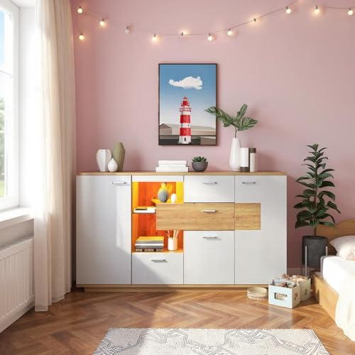FurnitureR Natural MDF Kinderzimmer Kommoden, Praktischer Stauraum mit Modernem Design, Beständig und Vielseitig, 160cm Breite, Perfekt für Kinderzimmer
