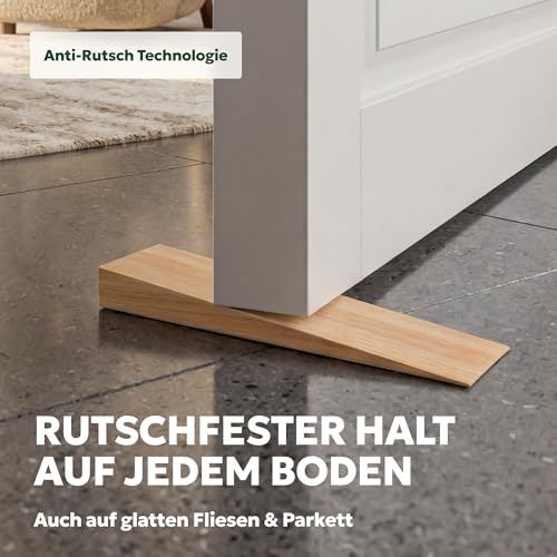 Türstopper rutschfest aus Bambus - 2er Set Türkeil aus Holz - Fester Türstopper boden mit Gummi - Türkeile für alle Böden - Holzkeile für alle Arten von Türen - Door stopper