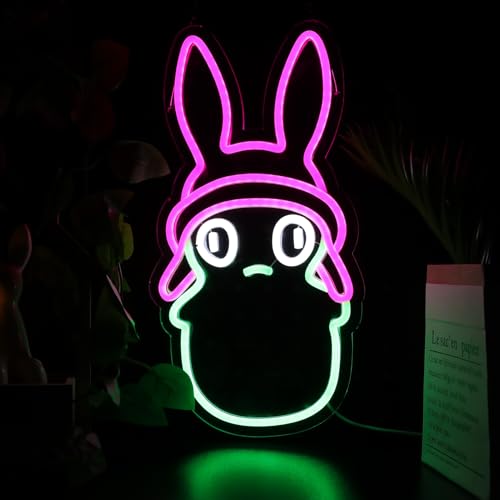 Image of Pink Hat Kuchi Neon Signs for Wall Decor, Green Kopi Dimmable Monster LED Lights for Room and Best Gifts for Fans, Kuchi Neon Lights with USB Power for Biethday, Party Decoration