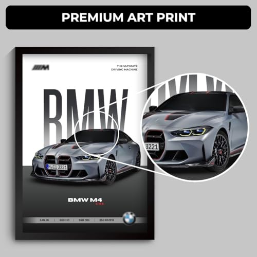 Image of BMW M4 Poster | Framed A4 Sized (31 x 23 cm) | Car Posters for Wall, Gift for Boys | Supercar Frames | BMW Poster M4 Sportscar Frame | Car Posters for Wall, Bedroom, Hostel, Study Room (F 001)