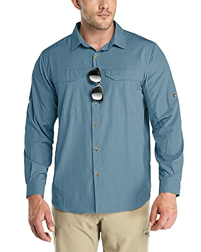 Outdoor Ventures Men's UPF 50+ UV Sun Protection SPF Hiking Shirt Long Sleeve Lightweight Quick Dry for Safari Travel Fishing Blue