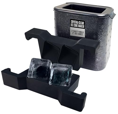 Better Kitchen Products Crystal-Clear Square Ice Cube Maker, 2-Cavity Mold, Large Ice Cube Trays, Jumbo 2 Inch Ice Cube Squares