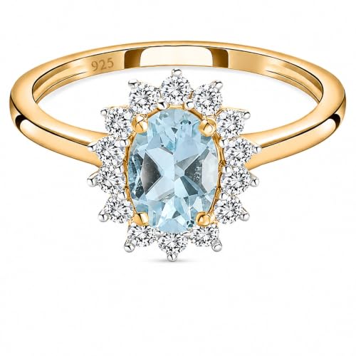 Image of Princess Diana Inspired Halo Birthstone Ring for Women Girls | Pure 925 Sterling Silver with AAA+ Natural Gemstone | 18K Gold-Plated | Best Gift for Birthday, Anniversary, or Valentine�s Day