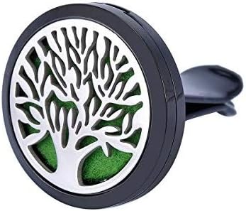 HOUSWEETY Car Air Freshener Aromatherapy Essential Oil Diffuser - Tree of Life Stainless Steel Locket,11 Refill Pads (Black-30mm)