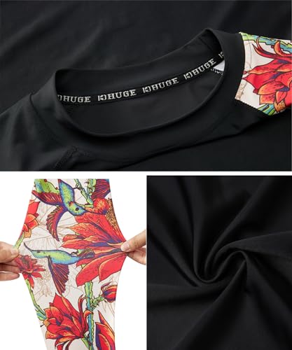 Image of HUGE SPORTS Men's Rash Guard Long Sleeves UPF 50+ UV Sun Protection Quick Drying Splice Compression Swim Shirts