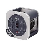 Link2Home 25 Ft.Heavy Duty Retractable Extension Cord Reel With 4 Outlets & 16AWG 3-Prong SJT Cord (