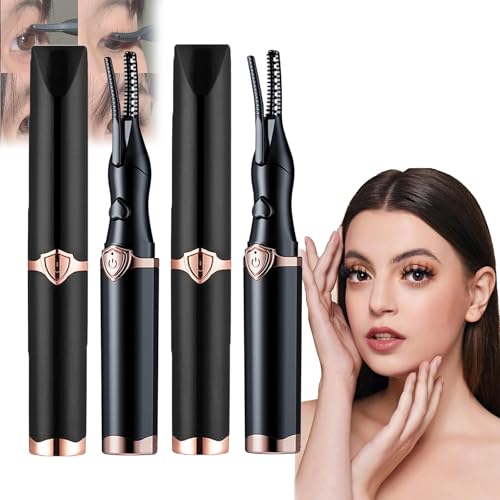 Caedralash Eyelash Curler, Electric Eyelash Curler with Heating Function, Wide Frameless Mini Lash Clip for Hooded Eye, Long-Lasting Curling,Portable Travel (Black*2)