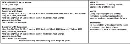 King Cole 9140 Knitting Pattern 2 Styles Scarecrow Soft Toy in King Cole Big Value DK