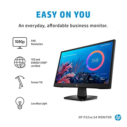 Hp 2022 Newest P Series Business Monitor, 21.5" Full Hd (1920 X 1080) Anti-Glare Display, Onscreen Control, Hdmi, Vga, Vesa Mount, Low Blue Light Mode, 1-Year Standard Warranty, Black #TOP4