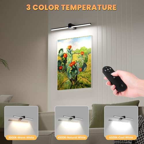 Lightbiz Picture Light for Wall 20inch, 10000mAh Rechargeable Battery Operated Cordless Dimmable Wall Lights for Picture on Wall with Remote Timmer, Picture Lights for Gallery Artwork, Paintings