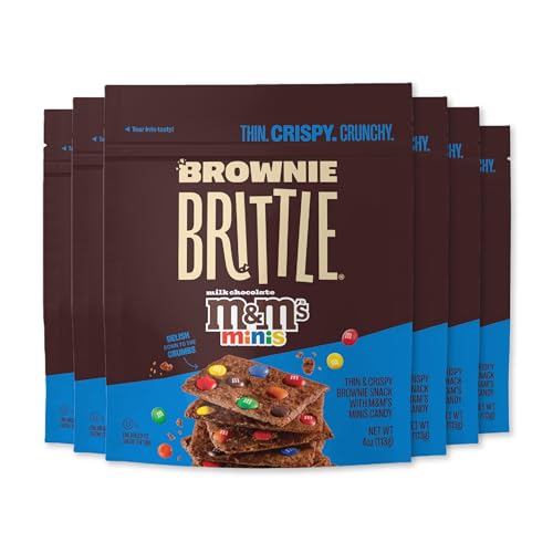 Brownie Brittle – M&M’S Minis Thin and Crispy Sweet Snacks (Pack of 6, 4 oz), Rich Gourmet Brownie Bites Dessert