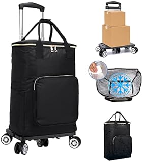 OLYSPM Shopping trolley Folding trolley,Shopping Trolley on Wheels with Tinfoil Insulation Shopping Bag,27 L 2 in 1 Lightweight trolley- 5 Noiseless Wheels