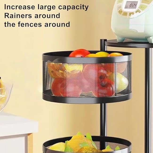Rotating Fruit Basket for Kitchen,3/4/5 Tier Circular Rotating Basket with Top Lid,Fruit and Vegetable Metal Wire Shelf with Wheels,Large Storage Rack,Mobile Utility Cart for Kitchen Living-dCBNbxzA