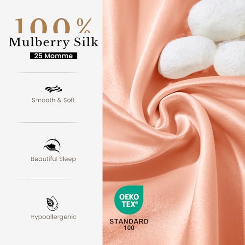 Image of THXSILK 100% 25 Momme Mulberry Silk Pillowcase for Hair and Skin Heath, Best Gift Choice, Grade 6A+ Silk Both Sides, Natural Mulberry Silk Pillow Cover with Zipper, 1pc (King 20 inchx36 inch, Rose Gold)