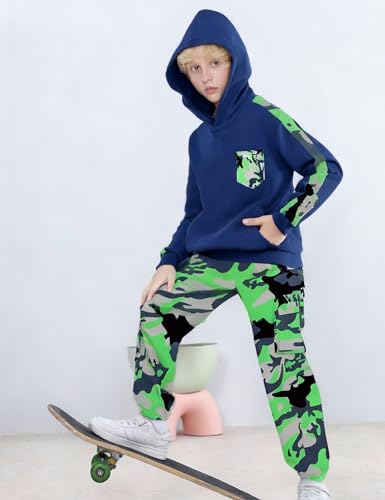Image of mksodopy Boys Clothes Long Sleeve Hoodie and camouflage cargo pants Boy Outfits for 6-16 Years